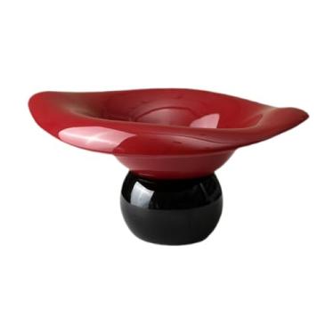 Imagem de Baoblaze Tigela decorativa com pedestal, travessa para aperitivos, prato para alimentos, tigela redonda com pedestal para doces, cozinha, sobremesas, Vermelho Preto