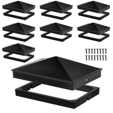 Imagem de Dunzy 4 x 6 tampas de alumínio pirâmide para poste de madeira nominal de 10 x 15 cm (verdadeiro 8,9 cm x 14 cm) com acabamento preto superfície revestida em pó para cercas de decks corredores com