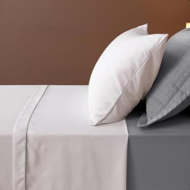 Imagem de Jogo de Lençol Cama Box Percal 200 Fios Toque Macio Completo (Cinza, Solteiro)
