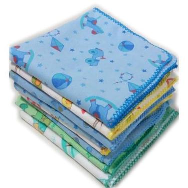 Imagem de Cueiro Flanelado Estampado 80X80Cm Com Crochê Azul