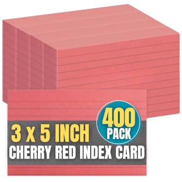 Imagem de 1InTheOffice Cartões de índice pautados, cartões de índice vermelhos 3X5, 100 peças, pacote com 4