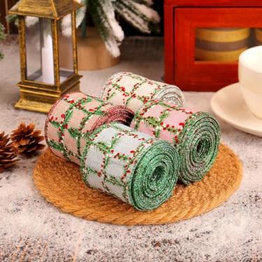 Imagem de Fita xadrez de búfalo de Natal, laço decorativo criativo, rolo de fita festiva, acessório de embrulho de presente, suprimentos de artesanato de férias, decoração de árvore de Natal (rosa)