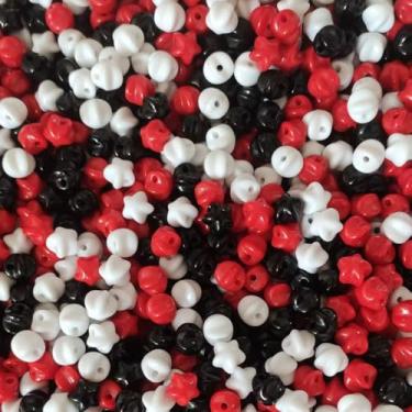 Imagem de 100 peças de contas de estrela vermelha preta e branca para pulseiras, kit de fabricação de chaveiros faça você mesmo, lindas e exclusivas, estética acrílica para fazer joias, pingentes de telefone a