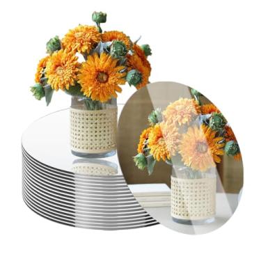 Imagem de Pacote com 8 peças centrais redondas espelhadas para decoração de mesas, centro de mesa de acrílico de 20 cm, bandeja de espelho, placa de vela, peça central para mesa de casamento, decoração de