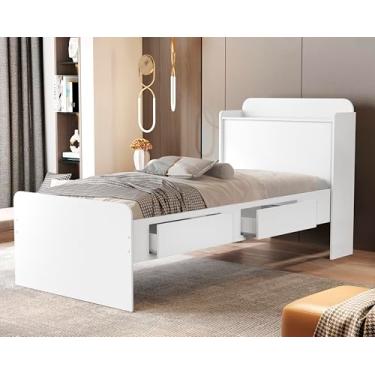 Imagem de Cama Tamires Solteiro Com Duas Gavetas e Baú. (Branco)