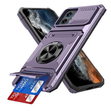 Imagem de COTDINFOR Capa para Moto Edge 5G 2024 com suporte para cartão [loja 2 cartões] suporte de anel de 360° capa carteira protetora de corpo inteiro resistente à prova de choque para Moto Edge 5G 2024 roxo