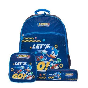 Imagem de Mochila Costas Lancheira Térmica Estojo Duplo Sonic Let's Go - Pacific
