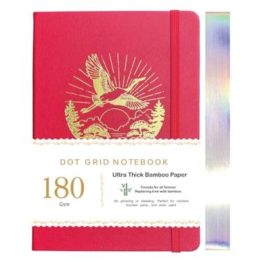 Imagem de BUKE Caderno pontilhado 180GSM papel branco grosso de bambu, 160 páginas, grade de pontos de 5 * 5 mm, encadernação plana, bordas prateadas coloridas, marcadores de página e bolso traseiro expansível