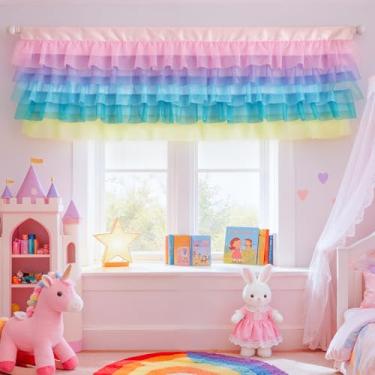 Imagem de Besutolife Cortina de tule brilhante de unicórnio pastel para decoração de quarto de crianças, 132 x 40 cm, 2 peças
