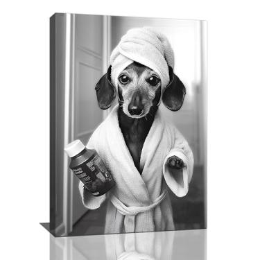 Imagem de Crekviy Dachshund engraçado decoração de banheiro arte de parede preto e branco fotos de cachorro bonito Weiner roupão de banho impressões em tela pintura arte decorações para casa presentes