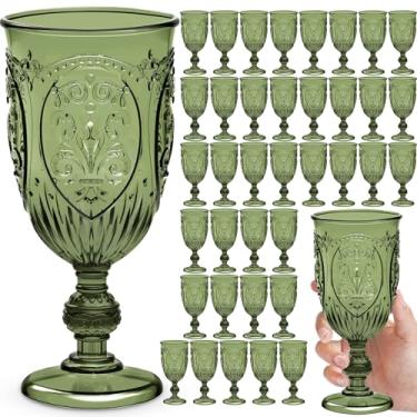 Imagem de Wiwiqing Pacote com 36 Taças de plástico de 293 ml Upgrade Vintage Taças de vinho de plástico coloridas retrô em relevo para festa, bar de vinhos, suco, chá de bebê, recepção de casamento, grande