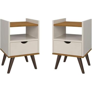 Imagem de kit 2 Mesas De Cabeceira Retrô Com Nicho Alice apoio moderno oferta (off/freijo)