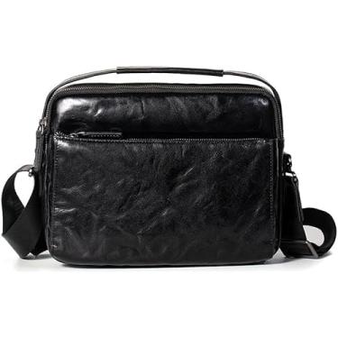 Imagem de Bolsa tiracolo masculina de couro legítimo, alça ajustável, vintage, antirroubo, bolsa de ombro, Preto, Compact, Vintage