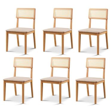 Imagem de Kit 6 Cadeiras de Jantar com Encosto de Telinha Ava Bege/Natural