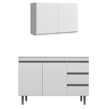 Imagem de Armário Aéreo 80 Cm Com Balcão De Pia 100 Cm Andréia Branco Brilho - Ajl