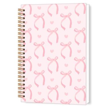 Imagem de TWRVI Caderno espiral com laço rosa Coquette, diário feminino de estética escolar pautado para material de escritório escolar, cadernos de diário com arco rosa 14 x 21 cm, 164 páginas