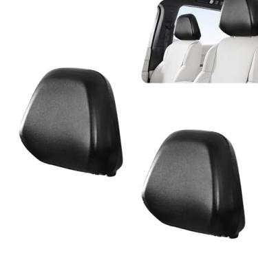 Imagem de CyperFair Capa de encosto de cabeça de carro com 2 peças, capa de encosto de cabeça de couro elástico PU à prova d'água, capa protetora antiarranhões, ajuste sem costura, capa protetora universal