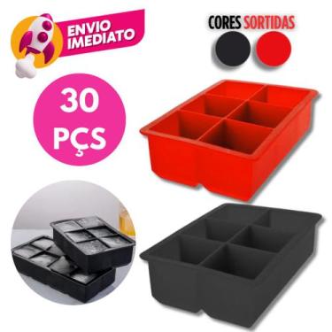 Imagem de Kit Forma Silicone Gelo 6 Cubos Grande Flexível Maleável Drink Whisky 