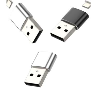 Imagem de Adaptador USB para tipo C (pacote com 3) USB C fêmea para conector USB 3.0, conversor de carregador, cabo de carregamento rápido, acessórios Thunderbolt 4 para iPhone 15, compatível com carregador de
