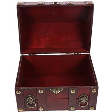 Imagem de Vintage Wooden Jewelry Storage Box with Lid Retro Pirate Treasure Chest Design Lightweight Sturdy Trinket Holder for Women and Keepsake Organizer for Coins and Accessories