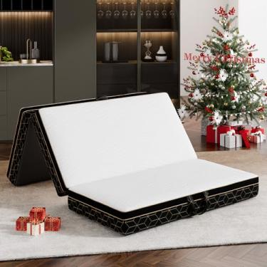 Imagem de GEMBED Colchão Queen de espuma viscoelástica com dobra tripla – Colchão dobrável portátil de 5,5 polegadas com alça, cama de chão com base antiderrapante, economiza espaço para quarto, viagem, cama de