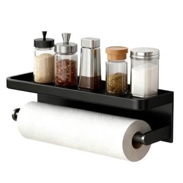 Imagem de Suporte de toalha de papel com suporte de especiarias cozinha prateleira Suporte para rolo de papel toalha de cozinha e filme adesivo, sem perfuração
