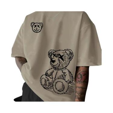 Imagem de Camiseta Masculina De Verão Em Algodão Com Estampa De Urso Cartoon, Ca