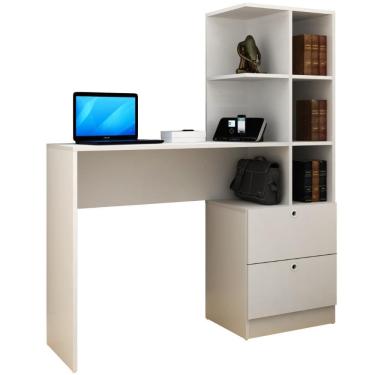 Imagem de Mesa Escrivaninha para Computador Home Office 2 Gavetas 3 Prateleiras 90cm BC72-06 Cor Branco - BRV Móveis