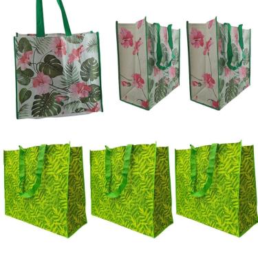 Imagem de Bolsa Eocbag Dobravel Reutilizavel Kit 6 Uni Sacola De Ombro Retornavel Mercado Compras