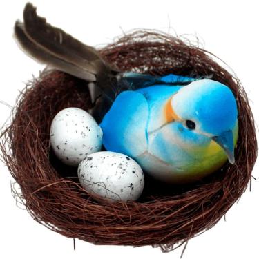 Imagem de Enfeite Decorativo Pássaro Azul Ninho Ovos 5x15cm