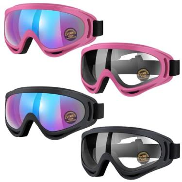 Imagem de Vatefery Pacote com 4 óculos de motocicleta para jovens, crianças, homens, mulheres, óculos de equitação, quadriciclo, motocross, esqui, capacete