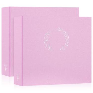 Imagem de Lanpn Pacote com 2 álbuns de fotos, 30,5 x 30,5 cm, capa de linho, grinalda, 3 argolas, fichário, livro de fotos, 30 x 30 cm, com 30 capas de plástico, 60 páginas, rosa