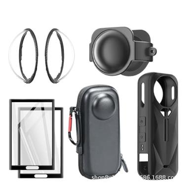 Imagem de JFX Kit de acessórios 9 em 1 para Insta360 X5, incluindo película protetora de lente premium Insta360 X5, pacote com 2, protetor de tela de vidro temperado, capa de silicone, conjunto de suporte de