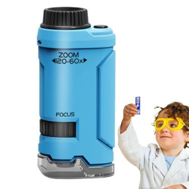 Imagem de Microscópio infantil, microscópio portátil para crianças | Microscópio Portátil - Bolso 60X-120X LED Microscópio Iluminado Portátil Brinquedo de microscópio portátil para laboratório de ciências estud