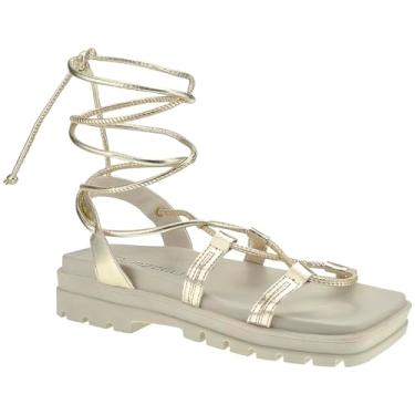 Imagem de Sandália Papete Feminina Tratorada Plataforma de Amarrar (Dourado, BR, Adulto, Numérico, 38)