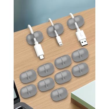 Imagem de Pacote com 12 clipes de suporte de cabo, clipes organizadores de cabos autoadesivos para mesa, cabo de carregamento USB, mesa de cabeceira, cabo de alimentação para mouse, fio, PC, casa, carro, mesa