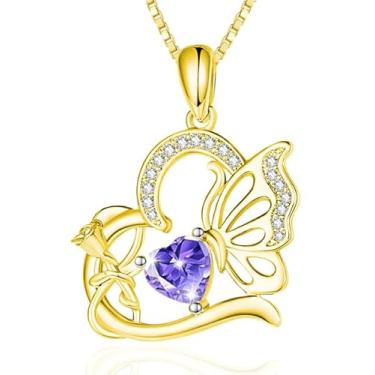 Imagem de VANAODUC Colar feminino de pedra do mês de nascimento e borboleta com pingente infinito, ouro 14 quilates/ouro branco 18K, joias de aniversário, presentes de Natal para sua mãe e esposa, Suitable for