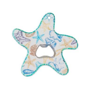 Imagem de Ímã de geladeira 3D estrela do mar e abridor de garrafas 2 em 1 resina tema oceano decoração com ímã forte, acessórios de bar de cozinha para casa de praia, ideia de presente única (B)