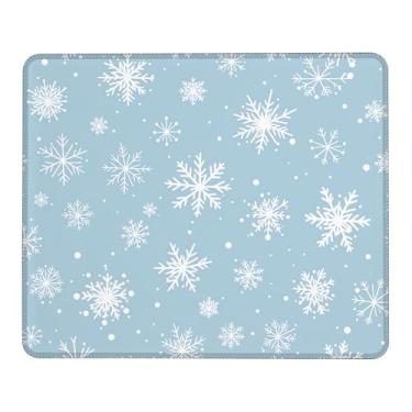 Imagem de Tapete de mouse quadrado com borda costurada, flocos de neve brancos, pano lavável, tapete de mouse para computador com base de borracha antiderrapante, mouse pad para computadores, laptop, mouse 24 x