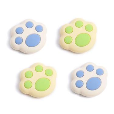 Imagem de DLseego 4 Pegas de polegar projetadas para Nintendo Switch 2 (2025), silicone macio Joycon controle analógico capa protetora antiderrapante botão Joycon Joystick Caps Capas, Cat Paw - Azul Verde