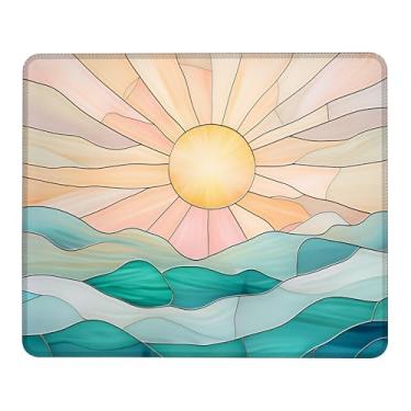 Imagem de Mouse pad de vidro manchado pôr do sol, pequenos tapetes de mouse com borda costurada, base de borracha lavável antiderrapante tapete de proteção de mesa para laptop, casa, escritório, trabalho 24 x