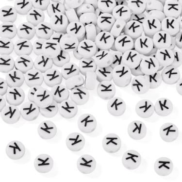 Imagem de Elecrelive 500 peças contas de letras redondas planas 7 mm contas brancas do alfabeto para pulseira da amizade, colar, fabricação de joias (letra K)