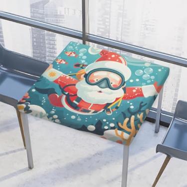 Imagem de hongjinglin Toalha de mesa quadrada para uso ao ar livre com borda elástica, capa de mesa quadrada limpável, arte de desenho animado, Papai Noel, para ambientes externos, ambientes internos, pátio
