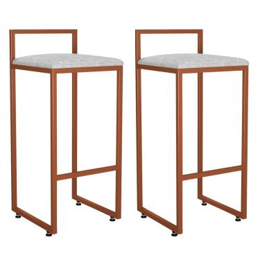 Imagem de Kit 02 Banquetas Alta Para Cozinha Sala de Jantar Hanna L02 Bronze Linho Cinza - Lyam Decor