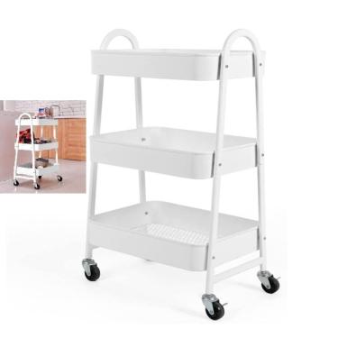 Imagem de Carrinho Multiuso Organizador Brinquedos Sala Cozinha Manicure 3 Prateleiras Auxiliar Em Aço Profissional Branco