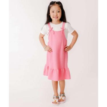 Imagem de Vestido Infantil Sobreposição Marisa Tam 4 a 10-22058, Rosa, Branco, 4