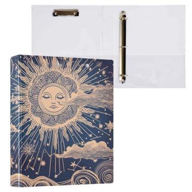 Imagem de Blueangle Fichário de 3 anéis para sol e lua com prancheta e 2 bolsos - Organizador de documentos decorativo de 3 anéis de 3 argolas para escritório, suprimentos para reuniões (534)