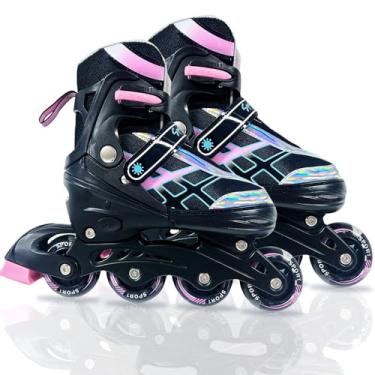 Imagem de Patins em linha ajustáveis para meninos e meninas de 4 a 16 anos, todas as 8 rodas de patins em linha iluminam, lâminas para jovens, crianças, iniciantes em ambientes internos e externos