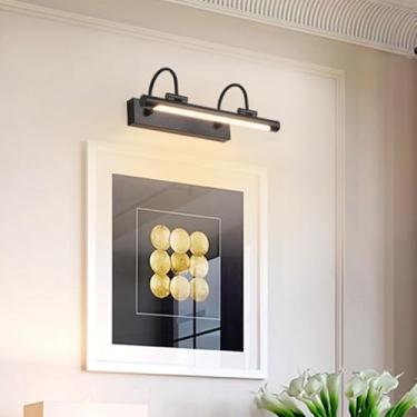 Imagem de GZZBMY LED Candeeiro de espelho casa de banho giratório 270° ângulo ajustável apliques de parede modernos quadro iluminação de parede para quarto sala de estar toucador escadas (luz preta nova, 43 cm)