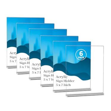 Imagem de Suporte de placa de acrílico 12 x 18 cm, pacote com 6 - Display de mesa dupla face em forma de T para menus, panfletos, fotos